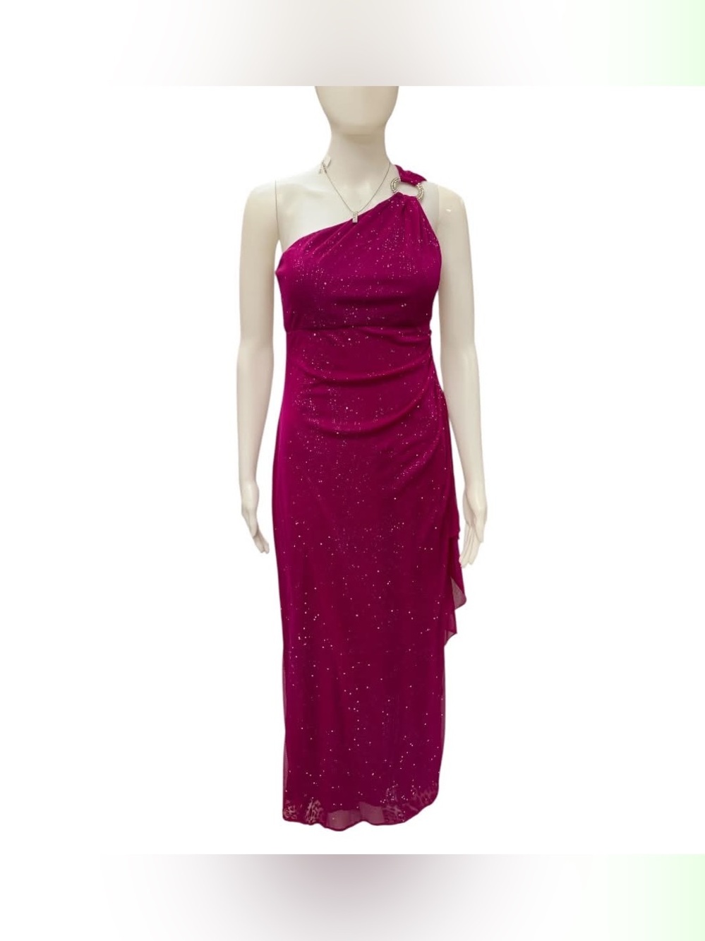 One-Shoulder Fuchsia Sequin Evening Dress Size M